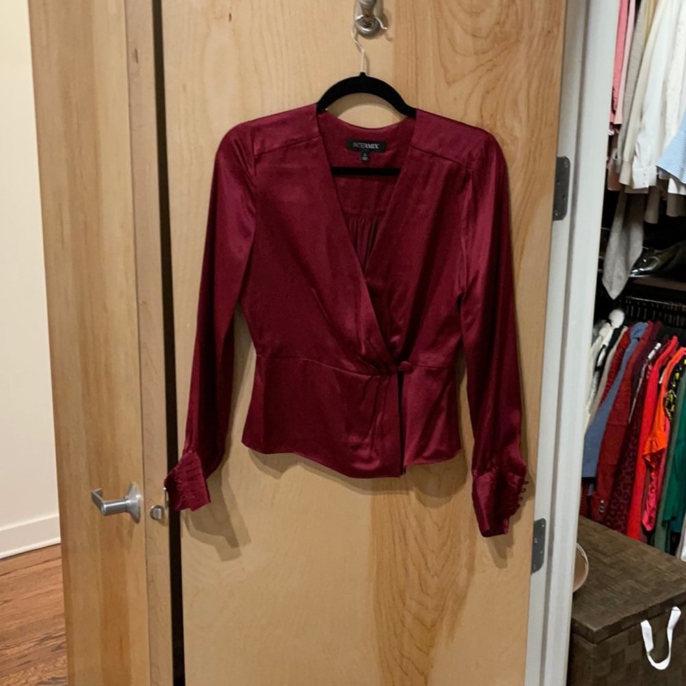 Long sleeve silk wrap top